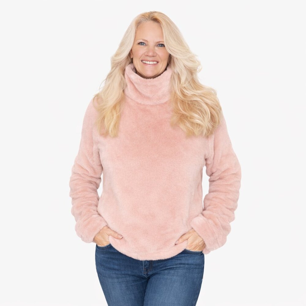 Blush Teddy Fleece Cowl Neck Pullover